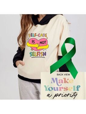Self Care Mental Health graphic oversized pullover hoodie sweatshirt size large